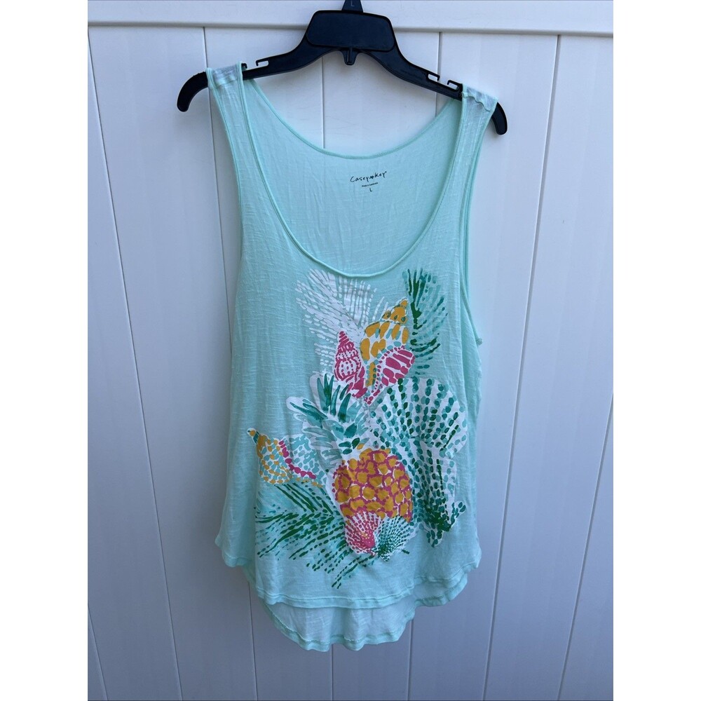 Casey Key Tank Top Sleeveless Blue Sea Shells Sz Large